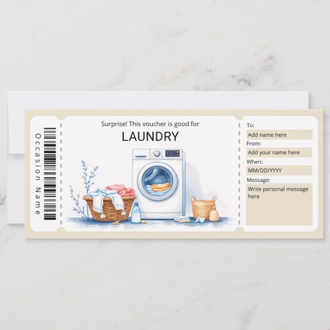 Laundry Gift Certificate  Invitation (Front)