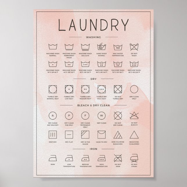 Laundry guide peach watercolour poster (Front)