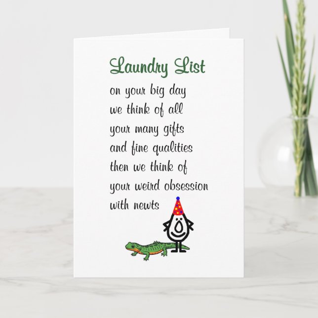 Laundry List A Funny Happy Birthday Poem Card (Front)