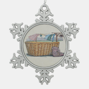 Laundry On Clothesline Snowflake Pewter Christmas Ornament