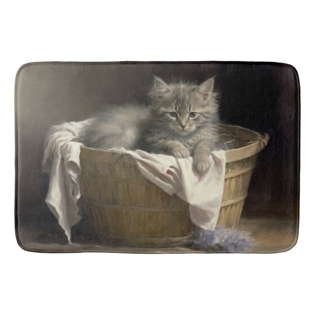Laundry Or Playtime Grey Kitten Portrait Bath Mat (Front)