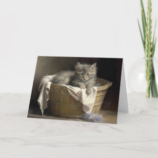 Laundry Or Playtime Grey Kitten Portrait Card