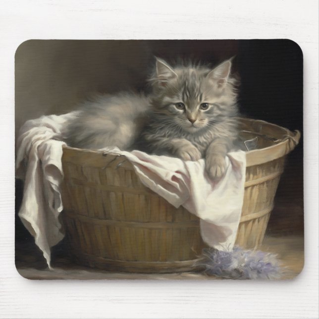 Laundry Or Playtime Grey Kitten Portrait Mouse Pad (Front)