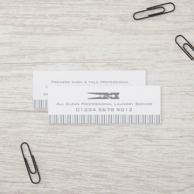 Laundry service grey swing tag / business card (Front/Back In Situ)
