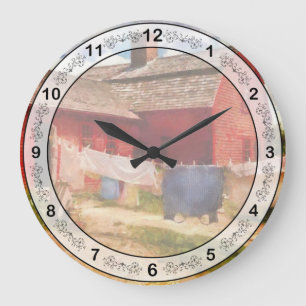 Laundry - The Clothes Line Large Clock