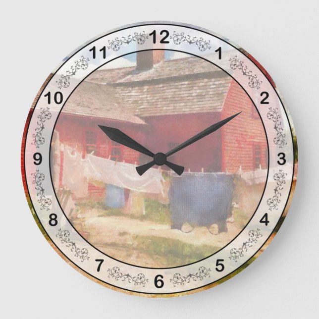 Laundry - The Clothes Line Large Clock (Front)