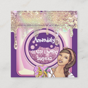 Laundry Washing Cleaning Service QR Code Purple Square Business Card