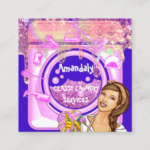 Laundry Washing Cleaning Services QR Code Logo  Square Business Card
