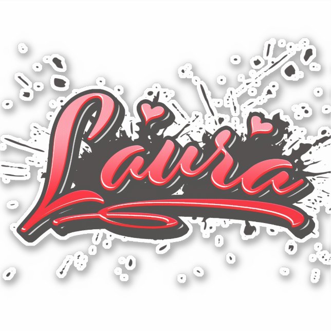 Laura red Heart Graffiti Sticker (Front)