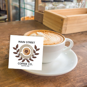 Laurel and Coffee Cup Small Business Square Business Card