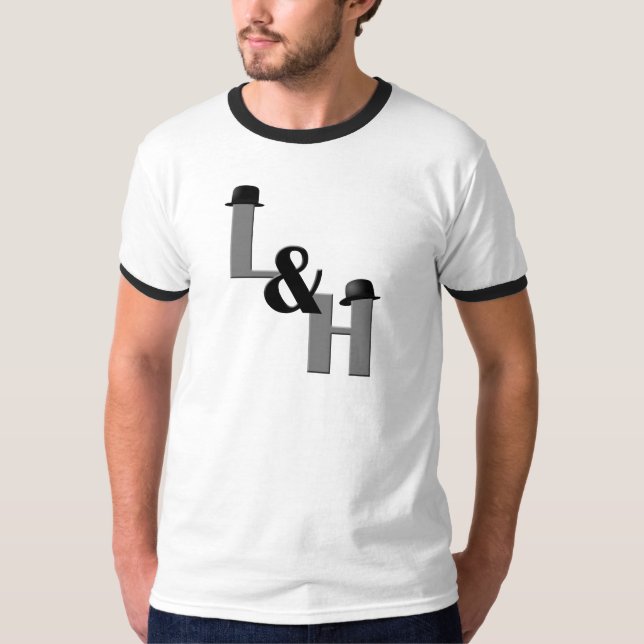 Laurel and Hardy - Initials and Bowlers T-Shirt (Front)