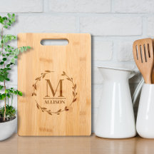 Laurel Berry Branch Circle Monogram Cutting Board