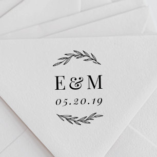 Laurel Branch Monogram Wedding Save the Date Rubber Stamp