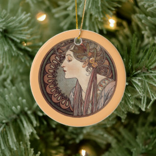 Laurel by Alphonse Mucha Ceramic Tree Decoration