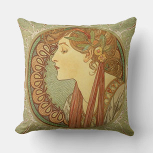 Laurel by Alphonse Mucha Cushion