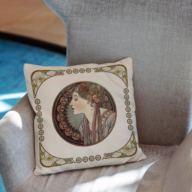  Laurel by Alphonse Mucha  Cushion (Creator Uploaded)