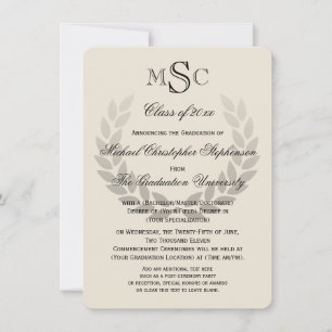 Laurel Crest Monogram Classic College Graduation Invitation