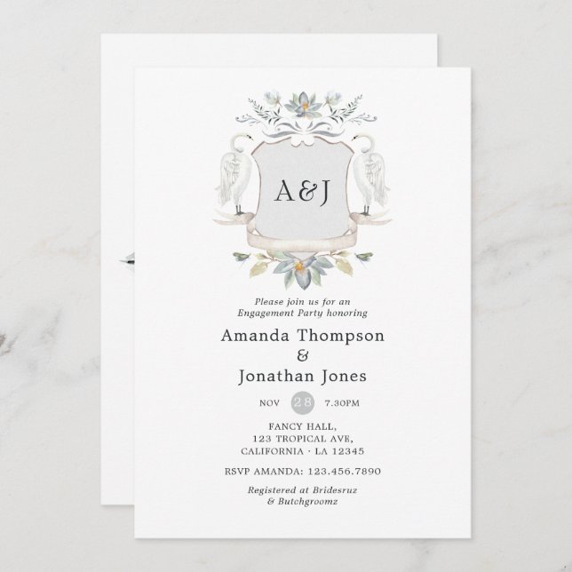 Laurel Crest Monogram Lakeside Engagement Party Invitation (Front/Back)