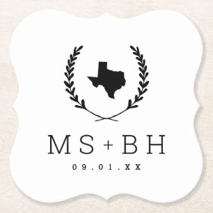 Laurel Crest Texas Wedding Monogram Paper Coaster