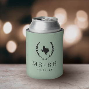 Laurel Crest Texas Wedding Monogram Sage Can Cooler