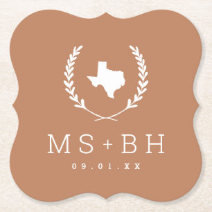 Laurel Crest Texas Wedding Monogram   Terra Cotta Paper Coaster