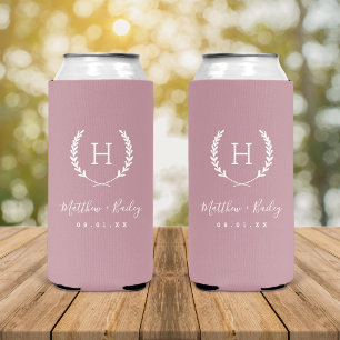 Laurel Crest Wedding Monogram Mauve Seltzer Can Cooler