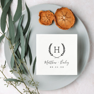 Laurel Crest Wedding Monogram Napkin