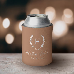 Laurel Crest Wedding Monogram Terra Cotta Can Cooler