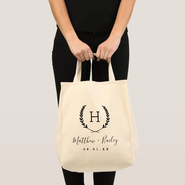 Laurel Crest Wedding Monogram Tote Bag (Front (Product))