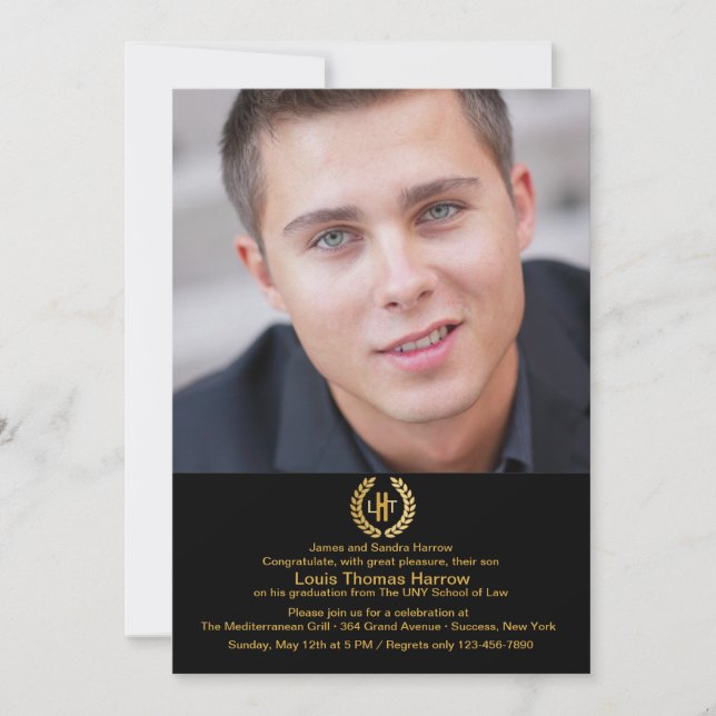 Laurel Crown Photo Graduation Invitation (Front)