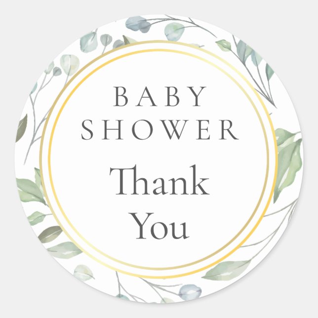 Laurel Garland Faux Foil Baby Shower Thank You Classic Round Sticker (Front)