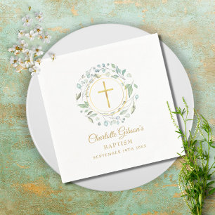 Laurel Garland Faux Gold Foil Baptism Christening Napkin