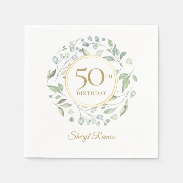 Laurel Garland Gold 50th Birthday Napkin (Front)