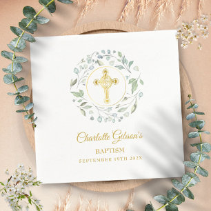 Laurel Garland Gold Cross Baptism Christening Napkin