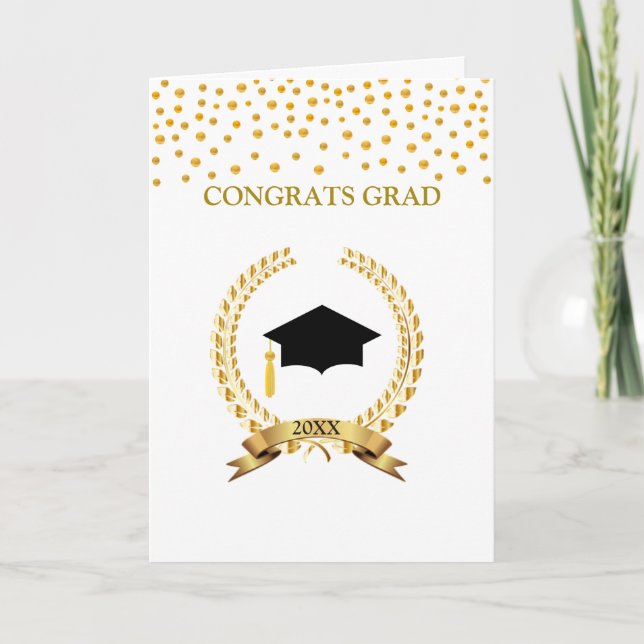 Laurel & Gold Confetti Graduation Card (Front)