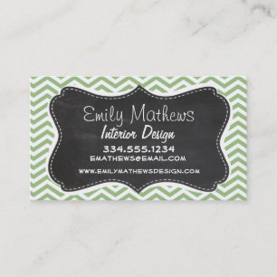 Laurel Green Chevron Stripes; Chalkboard look Business Card