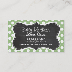 Laurel Green Polka Dots; Chalkboard look Business Card