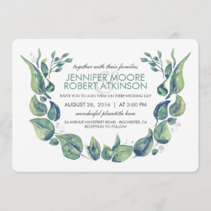 Laurel Greenery Wreath Watercolor Wedding Invitation