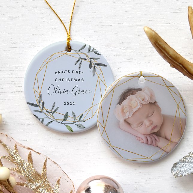 Laurel Leaf Baby's First Christmas Photo Ceramic Tree Decoration (Creator Uploaded)