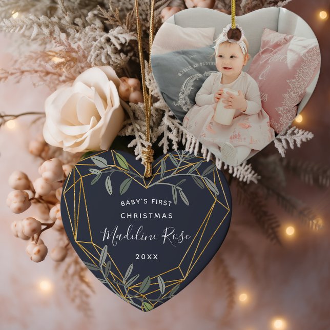 Laurel Leaf Baby's First Christmas Photo Ceramic Tree Decoration (Creator Uploaded)