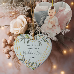 Laurel Leaf Baby's First Christmas Photo Ceramic Tree Decoration