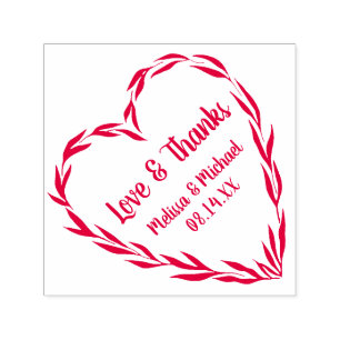 Laurel Leaf Heart Wreath Wedding Thank You Self-inking Stamp