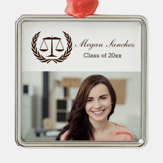 Laurel Leave Wreath | Scales of Justice Law School Metal Tree Decoration (Front)