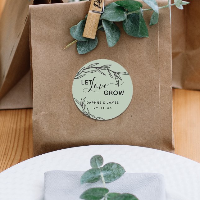 Laurel Leaves Let Love Grow Wedding Classic Round Sticker (Creator Uploaded)