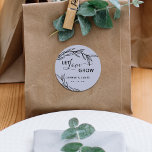Laurel Leaves Let Love Grow Wedding Classic Round Sticker<br><div class="desc">Earthy purple sticker with laurel leaves,  let love grow in script and modern font. Great for wedding favour seal</div>