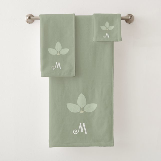 Laurel Leaves & Monogram on Sage Bath Towel Set (Insitu)