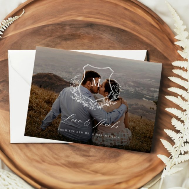 Laurel Love & Thanks Wedding Thank You Photo Card (Creator Uploaded)