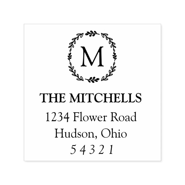 Laurel Monogram Address Stamp (Design)