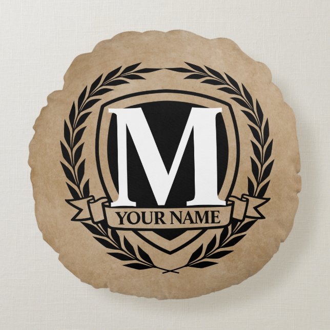 Laurel Monogram Design Round Pillow (Front)