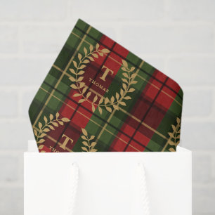 Laurel Monogram On Red And Green Christmas Plaid Tissue Paper